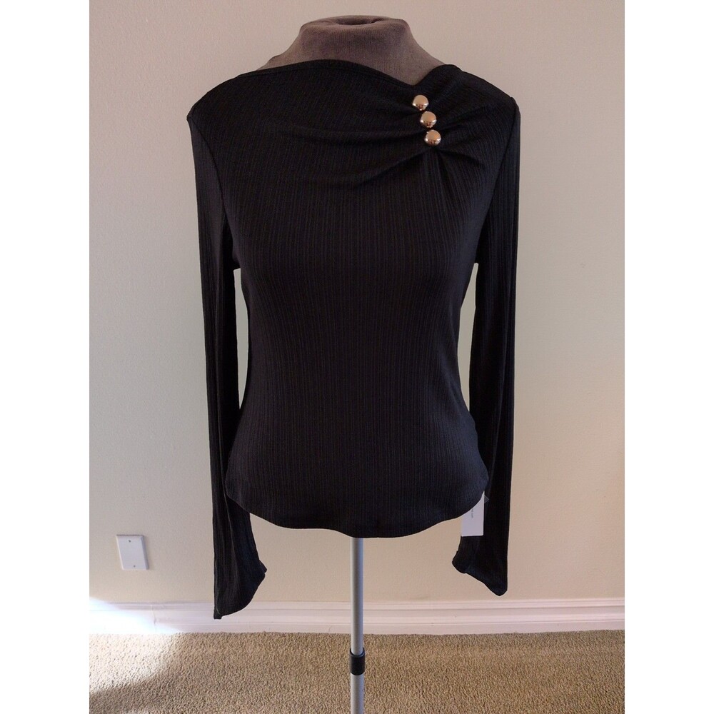 Commense Black Gold Button Top LG Pullover Lightweight Sweater NWT